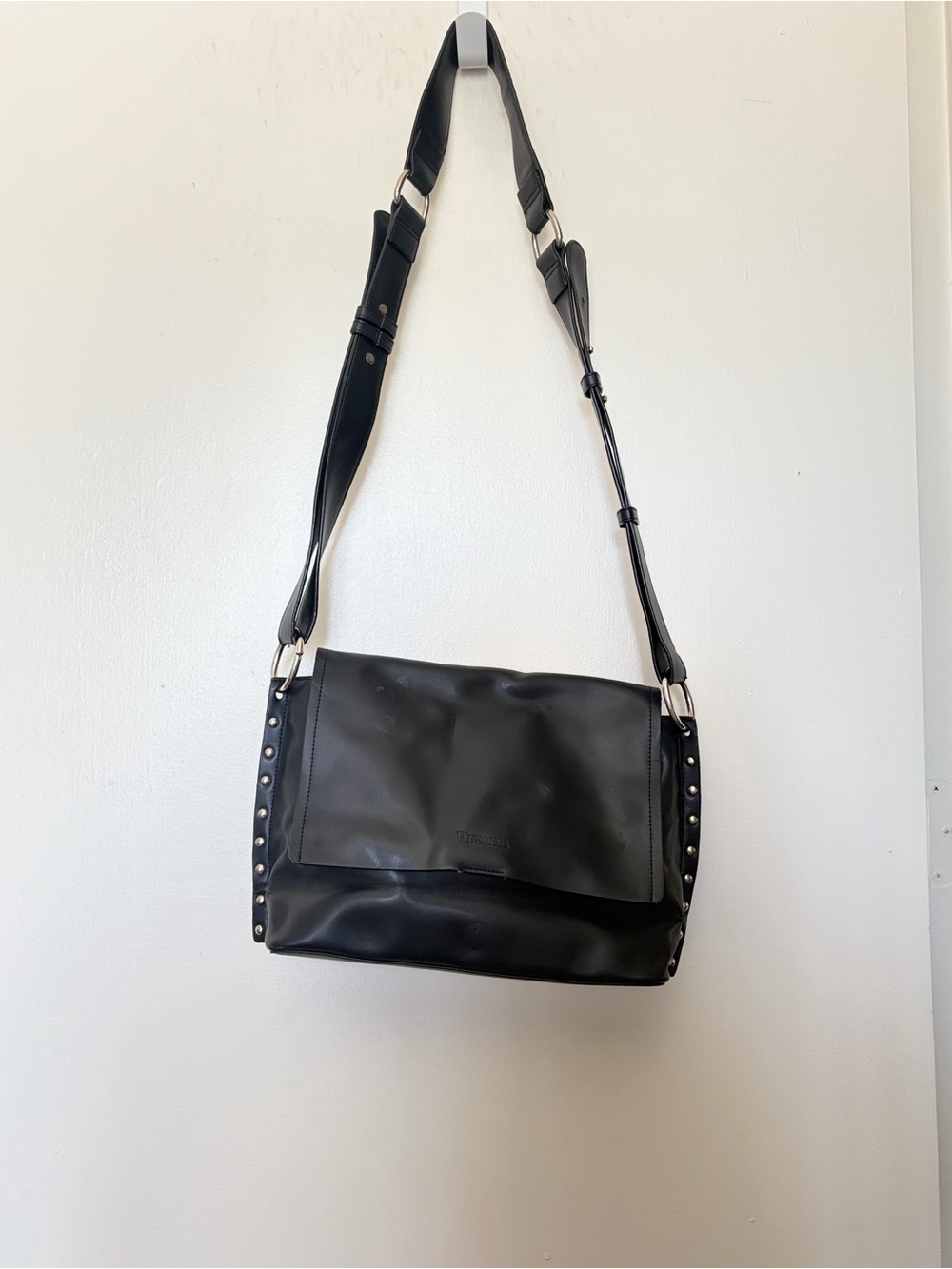 Black Stud-Trim Leather Crossbody Bag